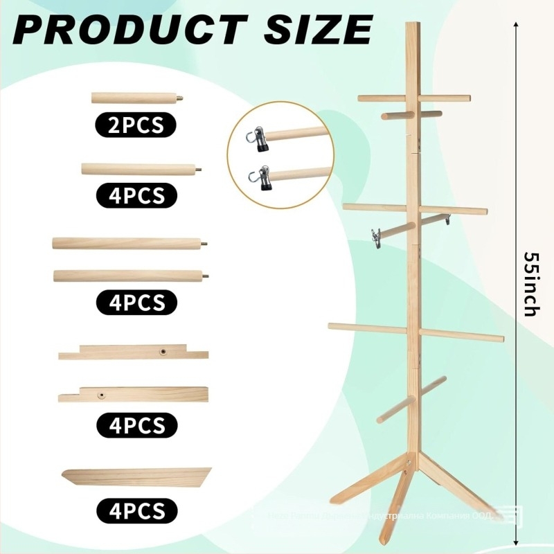 Дървен сушилен рафт за хокейна екипировка – Brahma Wood Collection, трислоен универсален стелаж за съхранение, сглобяем органайзер за спортно оборудване