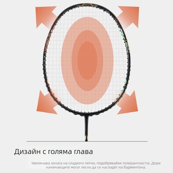 Бадминтон ракета – изцяло карбоново влакно, едночастова конструкция, ултралека 75-79 g, директен удар