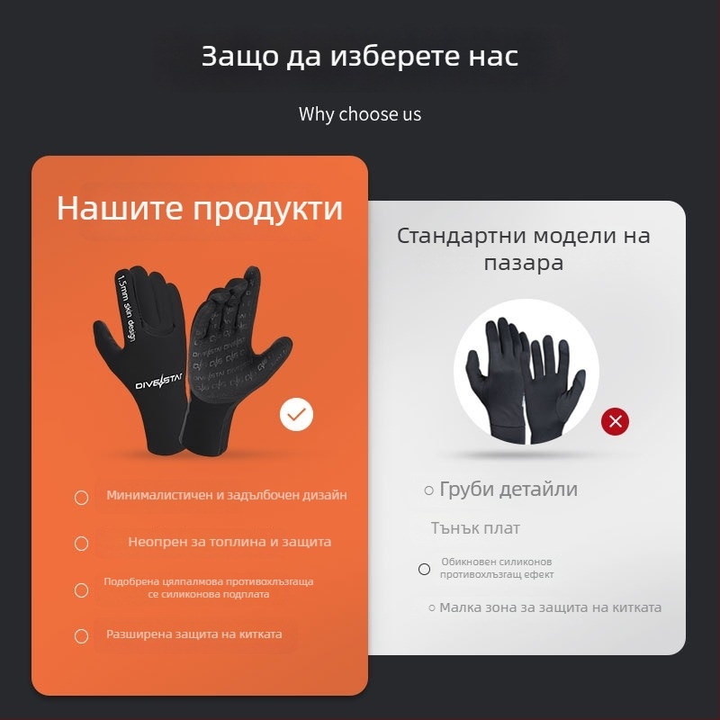 DIVESTAR 1.5mm найлонови ръкавици за плуване, гмуркане и сърф