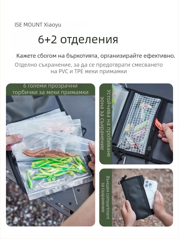 Ise Mount Външна чанта за класифициране на меките примами за риболов, преносима, демонтируема, водоустойчива многофункционална чанта за риболовни принадлежности