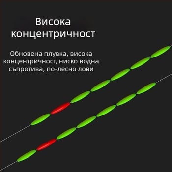 Вертикална риболовна плувка - висока чувствителност, флуоресцентна, оливоподобна форма, седемзвездна, на едро