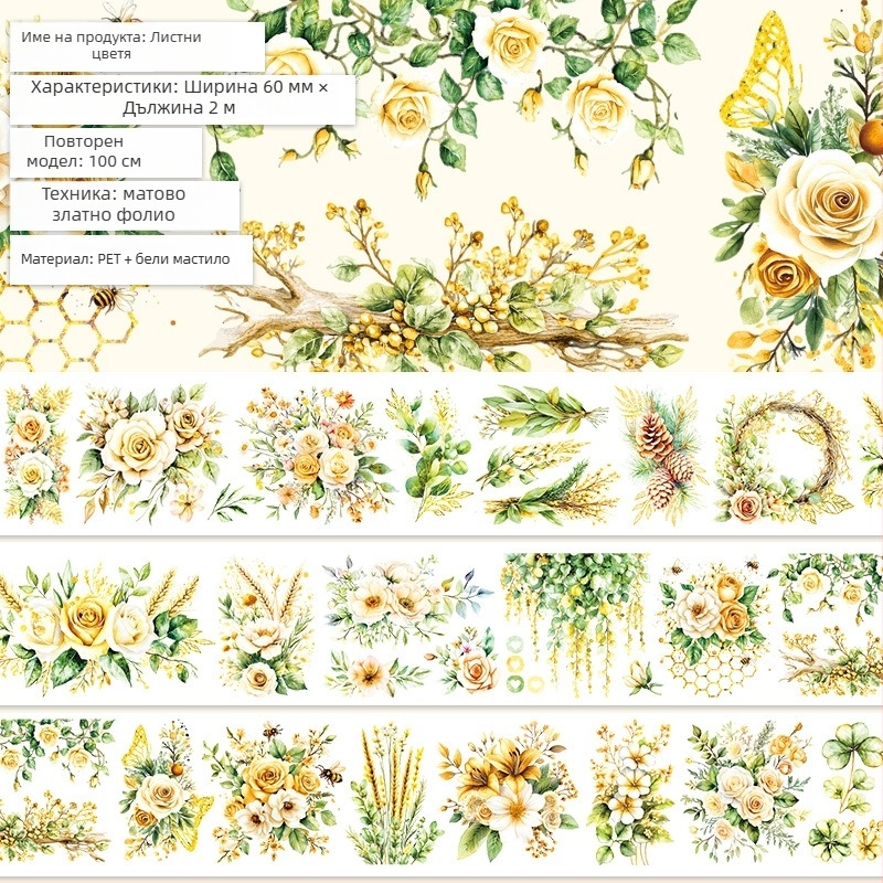 Лента за дневник с мотиви сладки плодове и десерти, PET материал, стил гурме десерти, техника Crystal Ink Laser, марка Five Treasures