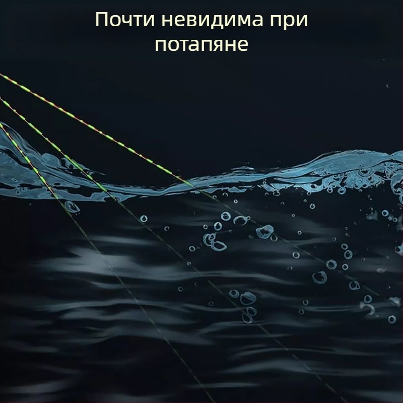 Основна риболовна линия — нейлонова, точкова шарка, мека, висока якост на опън (Тип: основна линия; Материал: нейлон; Шарка: точкова; Мека: да; Опън: висока)