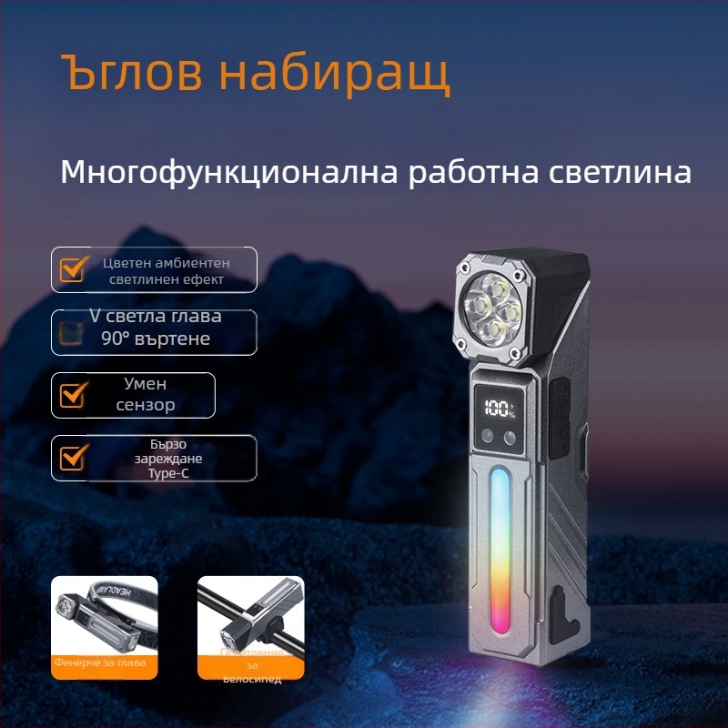 Фенерче за глава с LED, презареждащо се, регулируем ъгъл, ABS корпус, батерийно захранване, обхват 100–200 м
