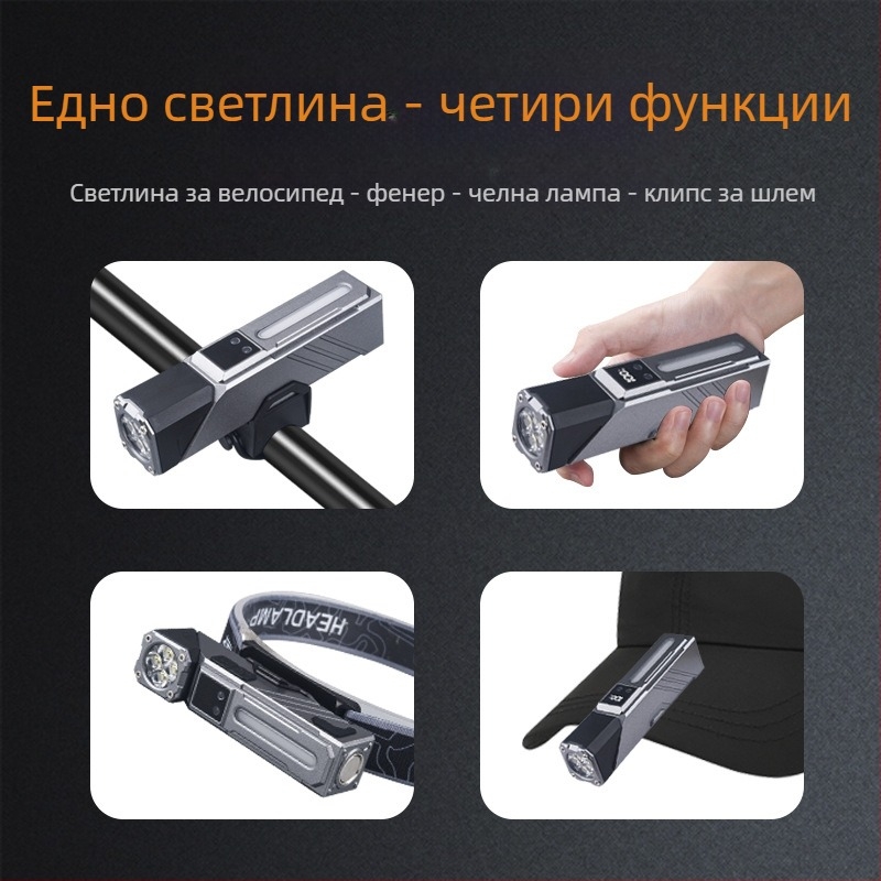 Фенерче за глава с LED, презареждащо се, регулируем ъгъл, ABS корпус, батерийно захранване, обхват 100–200 м