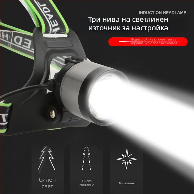 Лазерна челна лампа, 10W, презареждаема батерия 1200mAh, корпус от алуминиева сплав, обхват ≥500m