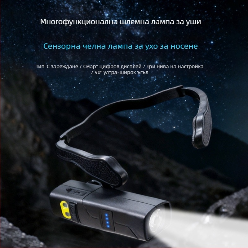 Челна лампа с ушна закачалка за къмпинг и нощен риболов — LED, ABS, 1800 мАч, 3W, водоустойчива