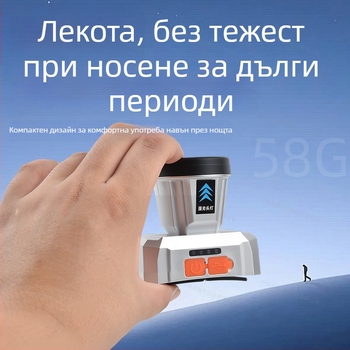 Зареждаема LED челна лампа за деца – лека 58 g, водоустойчива, лъч 100–300 m, Т-образна лента