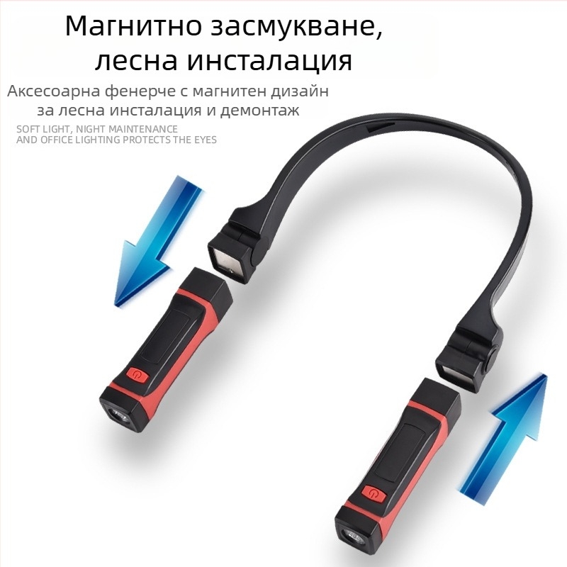 USB презареждаща LED челна лампа с магнитна лента, водоустойчива, време на работа 3–12 ч, бутонен превключвател