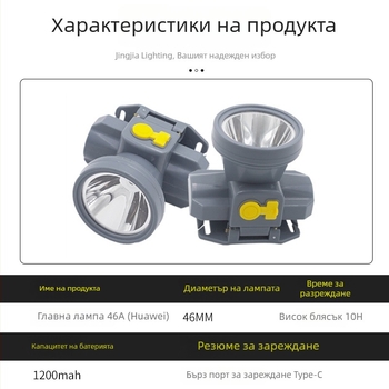 USB зареждаща челна лампа с LED, въртене на 360°, водоустойчива, лъч 200–500 м