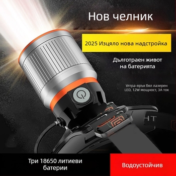 LED челник с телескопично увеличение и алуминиева глава, силна светлина, дълъг живот на батерията, за риболов на открито, челник за глава