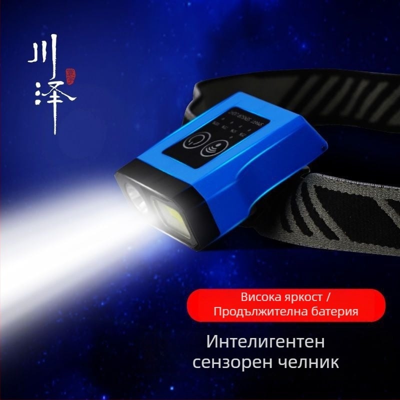 Риболовна челна лампа за нощен риболов Kawasawa, презареждаща се, ултраярка, носена на глава с клип за шапка (Пластмасов корпус • светлинна крушка • обхват до 50 м • Марка Kawasawa)