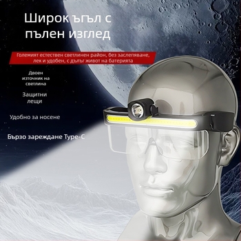 LED челник за глава - USB зареждане, широк ъгъл на светене, подходящ за колоездене и риболов, ръчно задвижване (USB зареждане; LED източник; ръчно задвижване)