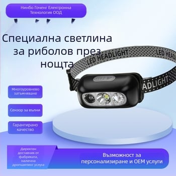 LED челник за риболов, презареждащ се, светодиодно осветление, тегло около 40 g, дишаща еластична лента за глава