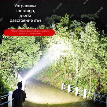 LED челна лампа 10W, USB-C зареждане, водоустойчива, 360° въртене, обхват 100-200 м, за нощен риболов и къмпинг