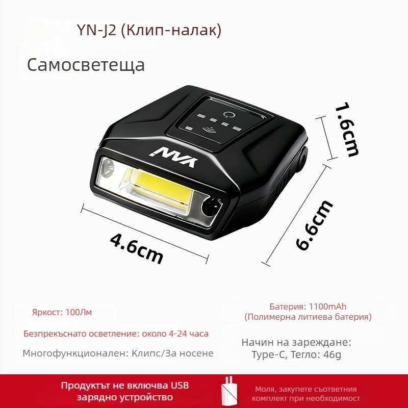 Лампа за шапка със щипка за нощен риболов, COB LED, батерия 1100 mAh, презареждаща, монтирана на шапка, обхват до 50 м