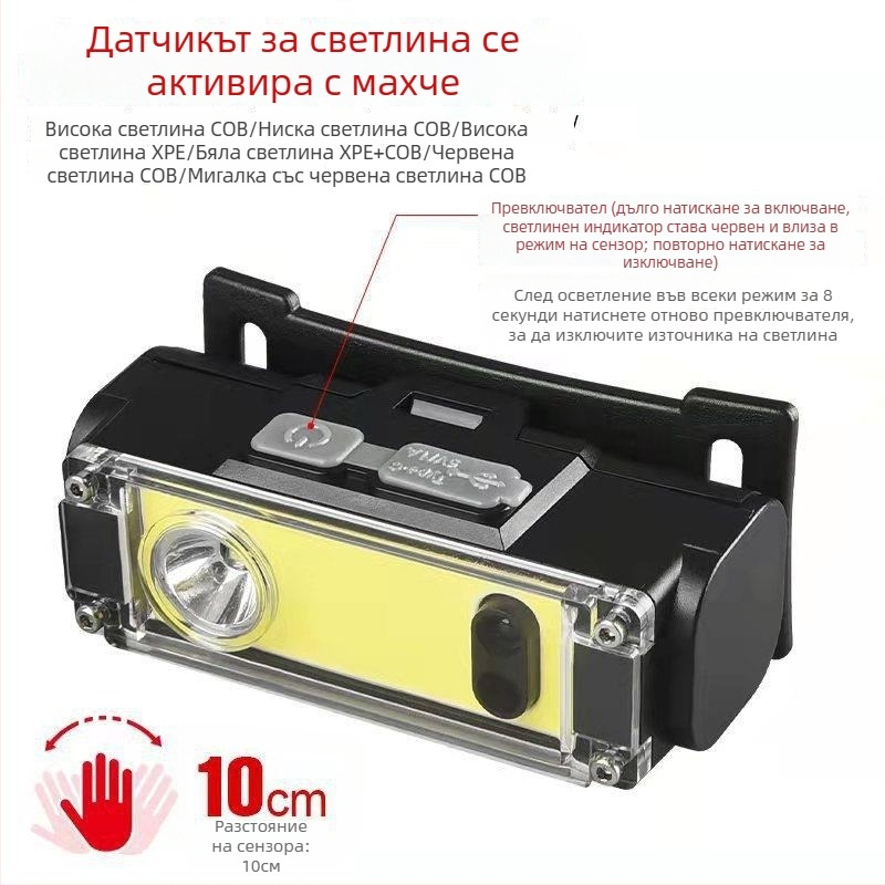 Челна COB LED лампа със USB зареждане, 5W, батерия 1200 mAh, обхват 200–500 м