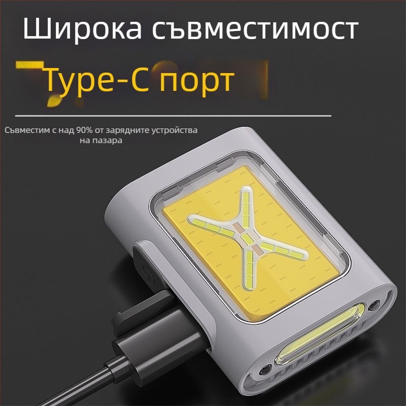 Динамичен сензор за светлина за щипка към шапка, презареждаща LED лампа, водоустойчива, батерия 500 mAh, обхват 100–200 м