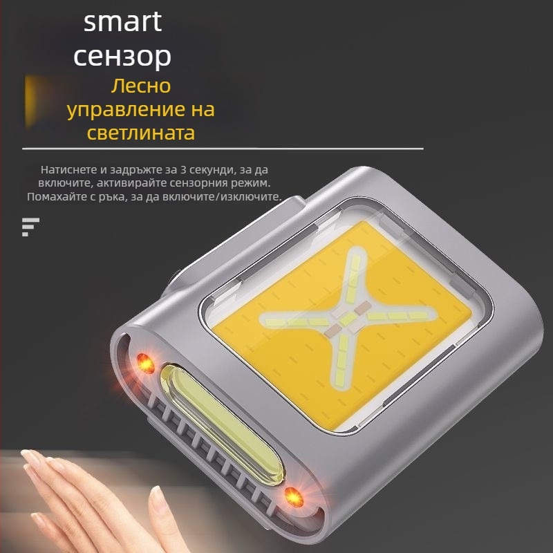 Динамичен сензор за светлина за щипка към шапка, презареждаща LED лампа, водоустойчива, батерия 500 mAh, обхват 100–200 м