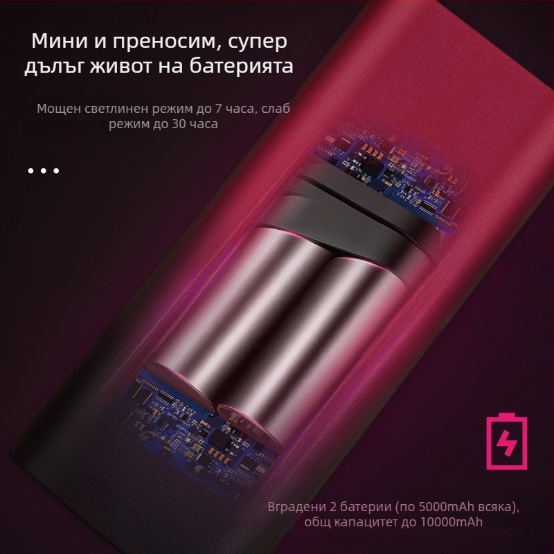 Велосипеден фар LED за планински велосипед, 2000 лм, алуминиев корпус, Type-C зареждане, 10000 mAh, водоустойчив