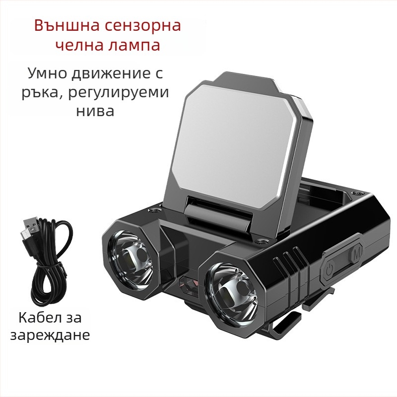 LED светлина за шапка с клип – презареждаема батерия 1400 mAh, USB зареждане, мощност 10 W, LED източник, обхват 100–200 м