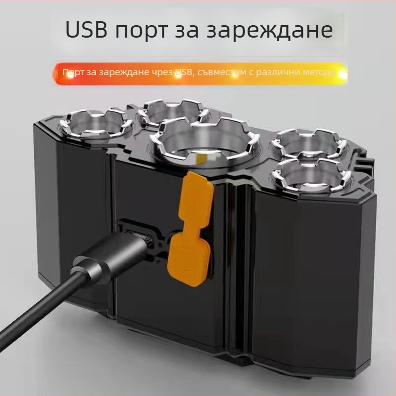 Челна лампа с 5 LED за външна употреба, презареждаема, водоустойчива, лъч до 100–200 м (модел T21s)