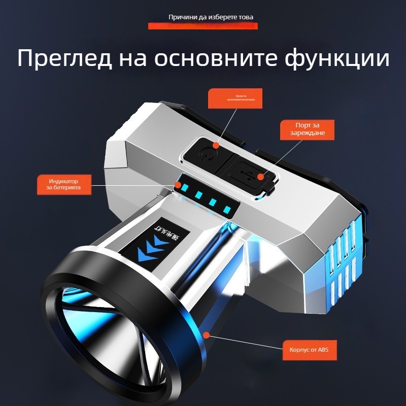 LED челна лампа USB зареждане, светодиодно осветление, дистанция на светене 200, време за работа 2-4 ч, тегло 150 g