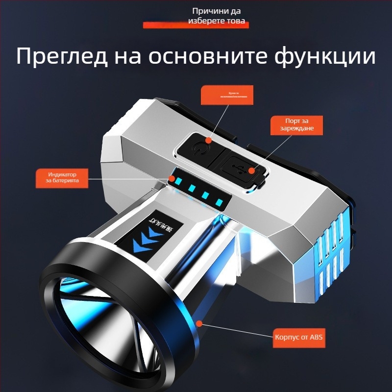 LED челна лампа USB зареждане, светодиодно осветление, дистанция на светене 200, време за работа 2-4 ч, тегло 150 g