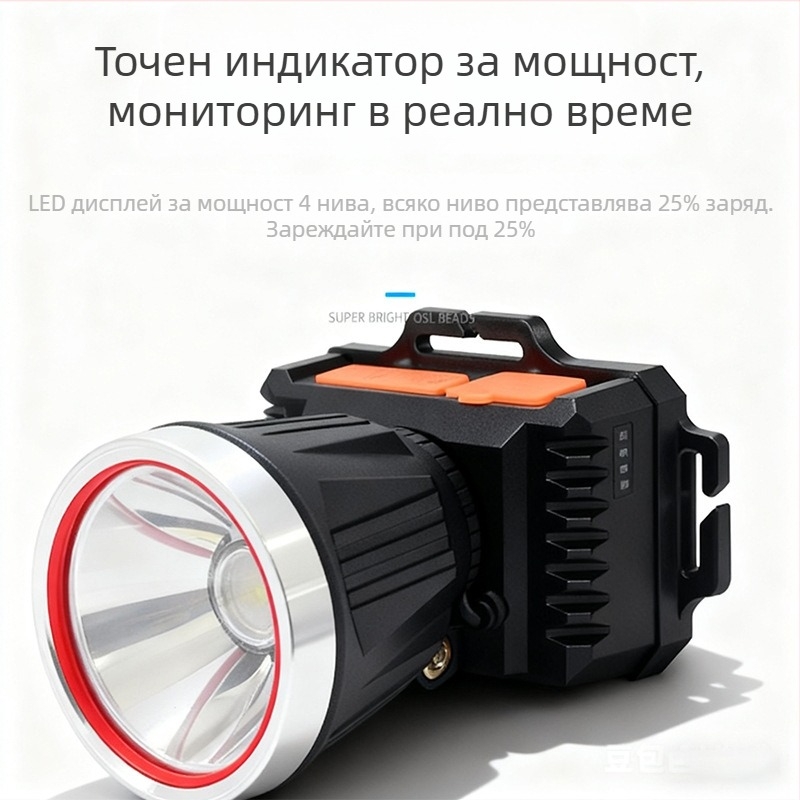 Челна лампа с LED, презареждаема батерия 2400 mAh, 360° въртене, обхват 100–200 m, водоустойчива