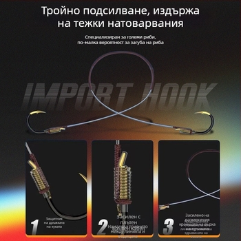 Giant PE под-линия за риболов, двойна кука, назъбена, готова за употреба, комплект 100 бр