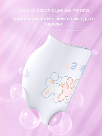 Шапка за плуване за жени – силиконова, водоустойчива, висока еластичност, за дълга коса, модел с карикатурен принт