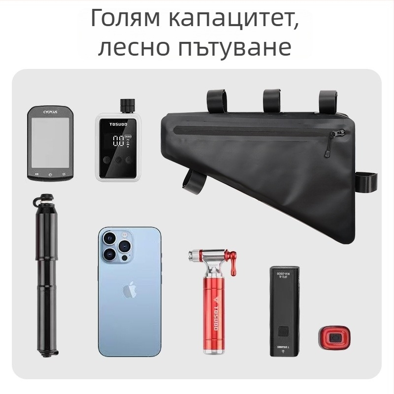 Велосипедна триъгълна рамкова чанта PVC — водоустойчива, с подплата, голям обем