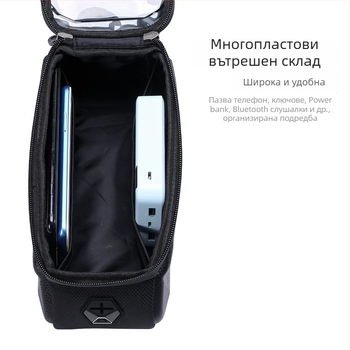 Водоустойчива чанта за горна тръба на планински велосипед, с джоб за телефон сензорен екран и сенник, твърд корпус