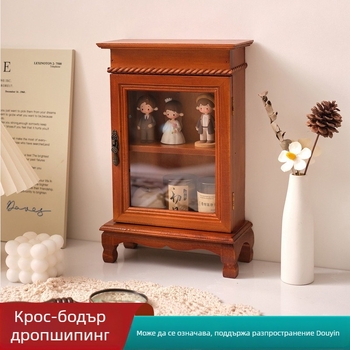 Дървен ретро настолен шкаф за съхранение и дисплей на козметика – прахозащитен, марка Wheat Ornament Life, 2023 г., лицензиран частен етикет