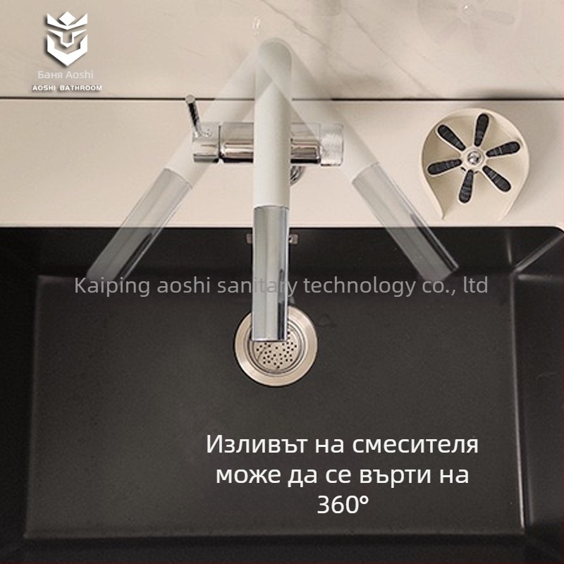 Гранитен кран за пречистване на вода, три в едно, изцяло меден, млечно-бял цвят, PEX издърпващ се за кухненска мивка