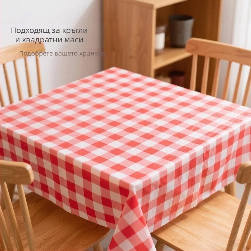 Jinshun еднократна покривка за маса - PEVA, plaid модел, квадратна форма, дебелина 0.03 мм