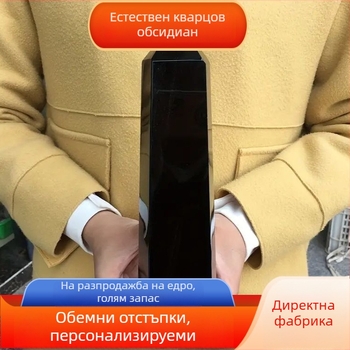 Обсидианова шестогранна кристална колона със заострен връх, титаниев кристал