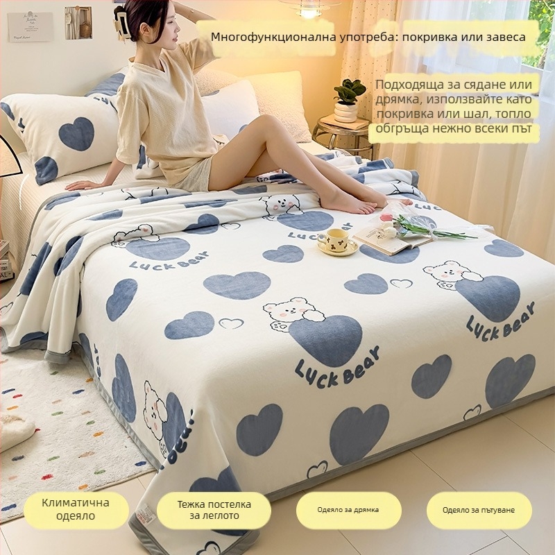 Одеяло коралов флийс, сърцевиден модел, 800–1000 г, зимно ползване, за офис и спалня