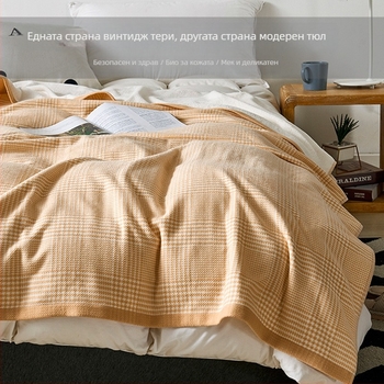 Памучно кърпено одеяло за лято, 100% памук, 3000 g+, модел на ивици, прост модерен стил
