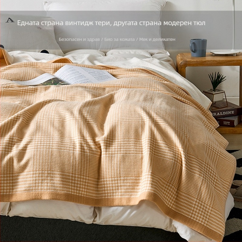 Памучно кърпено одеяло за лято, 100% памук, 3000 g+, модел на ивици, прост модерен стил
