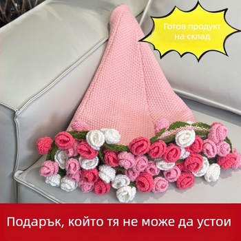 Ръчно плетено одеяло с букет рози, модел растения и цветя, полиестер, хавлиено одеяло, за всички сезони