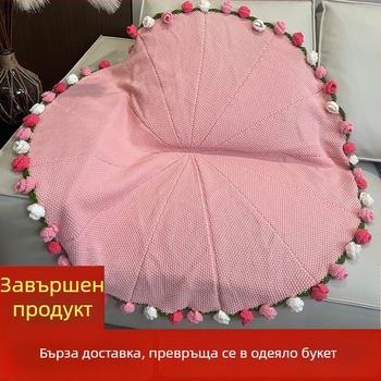Ръчно плетено одеяло с букет рози, модел растения и цветя, полиестер, хавлиено одеяло, за всички сезони