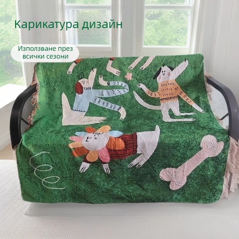 Плетено одеяло от полиестерно-памучна смес с карикатурен дизайн, подходящо за всички сезони, 300–499 г