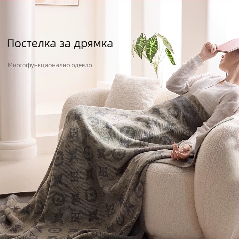 Сив луксозен плед в стил Сена — имитирана вълна, за диван и декорация, лек и подходящ за всички сезони