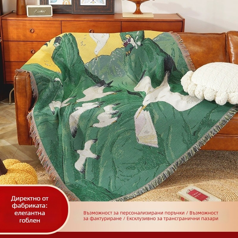 Одеяло за къмпинг на открито, влагозащитно, смес полиестер‑памук, ландшафтен мотив, персонализируемо, 1000–1499 г