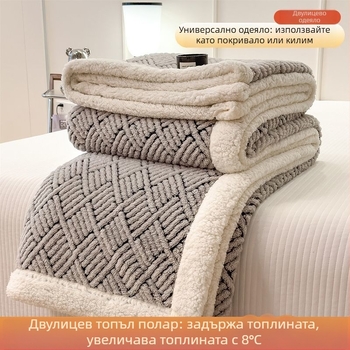 Дебело флисено одеяло с двустранен велур, млечно-велур и коралов велур, геометричен модел, зимна топлина, скандинавски стил, размер 180 x 200–220 cm