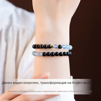 Аквамаринова етно-унисекс гривна с геометричен дизайн и полирана повърхност - пет елемента