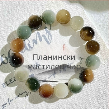 Гривна от бодхи семена, 12 мм кръгли мъниста, унисекс, полирана, комплект 20 броя