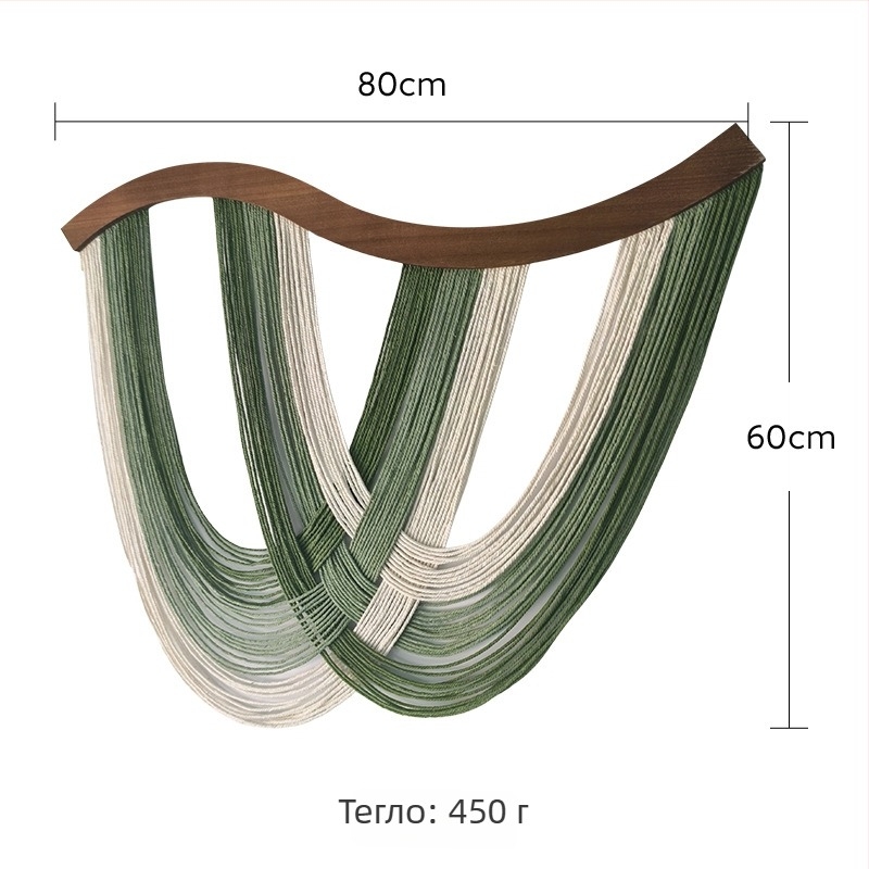 Скандинавски гоблен за стена с извити дървени панели, памучен конец и пискюли; ръчно тъкAано, овална форма; подходящ за дневна, спалня, ресторан, балкон и детска стая (Материал: памук; Стил: бохемски; Техника: ръчно тъкане; Форма: овална)