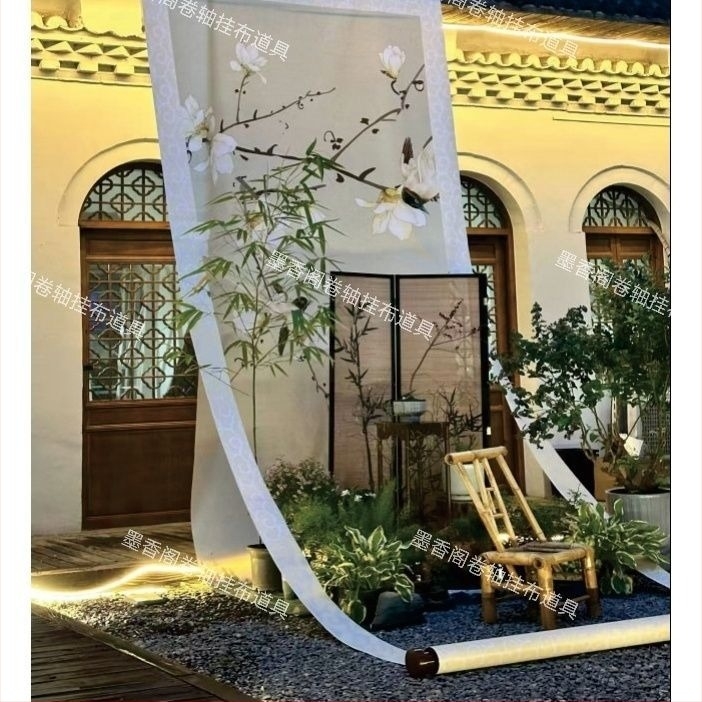 Гигантски свитък-гоблен с растителен мотив, фон за Hanfu фотосесия в древен стил, ленен външен слой, основна тъкан 100% памук, Nordic стил, за хол